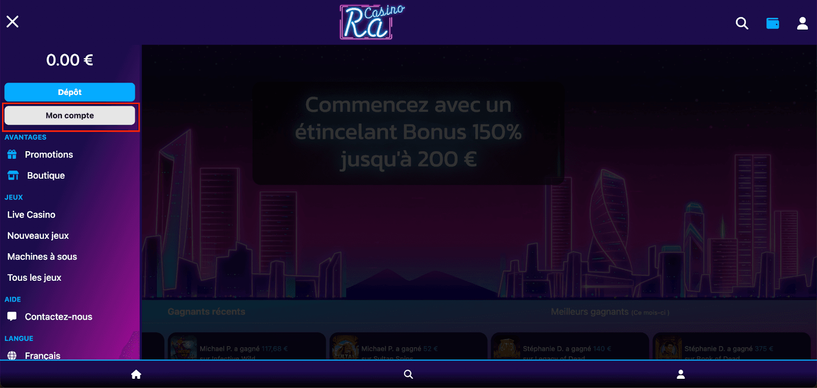 RA Casino jeux